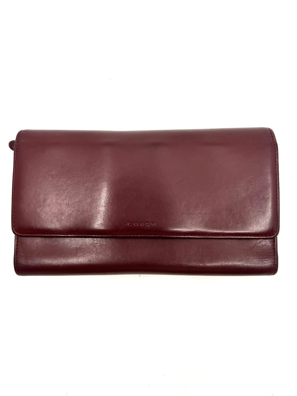 Vintage Coach Checkbook Wallet Clutch Wine Polished Calfskin Style 7894